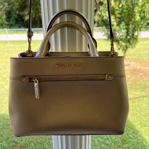 Michael Kors Beige Satchel with Gold Accents